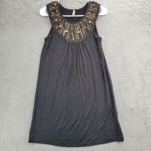Miss Me Black Sleeveless Swing Dress  Shimmery Metal Accents Womens Size Small